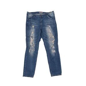What About Me Jeans Womens Plus 20W Blue Distressed Denim Straight Leg